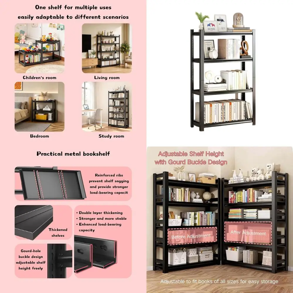 

24-секционный 4-ярусный прочный регулируемый металлический стеллаж для высоких книг, подходит для гостиной, спальни, офиса и промышленного использования