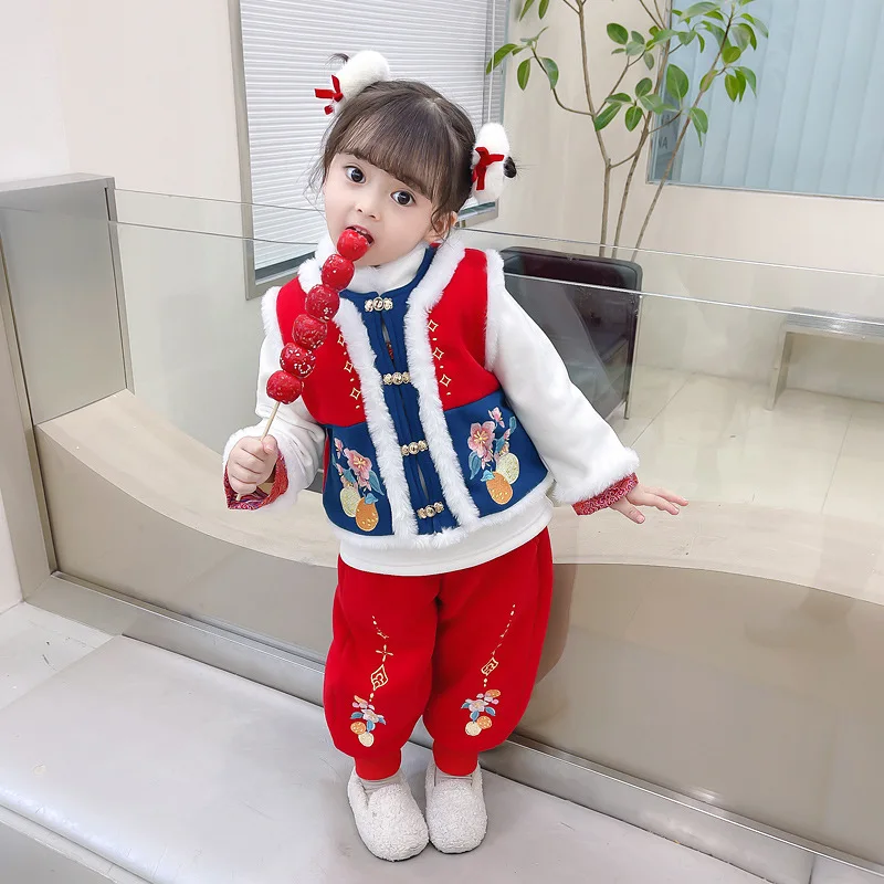 

Han Girls' Winter Thickened Warm New Year Clothes Chinese New Year Clothes Improved Autumn And Winter New Children's New Year Cl