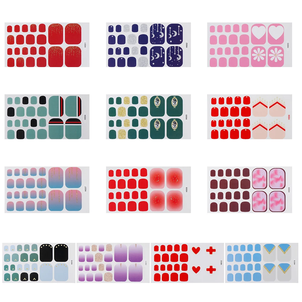 

22 tips/sheet Women Girls Nail Art Full Cover Waterproof Nail Decorations Toe Nail Stickers Nail Stripe Manicure Decals