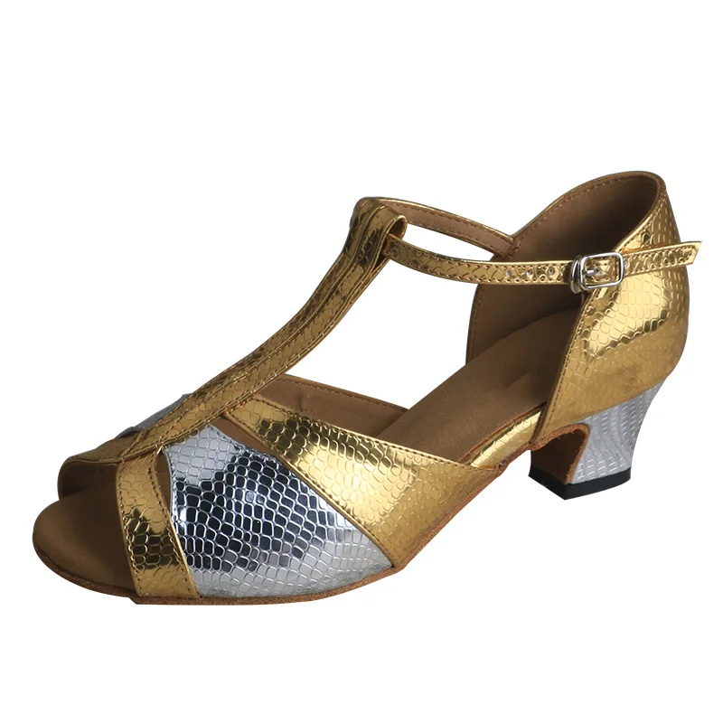 Maßge schneiderte Venus locken bequeme Gold und Silber Zapatos de Baile Latin Schuhe für Frauen kurzen Absatz