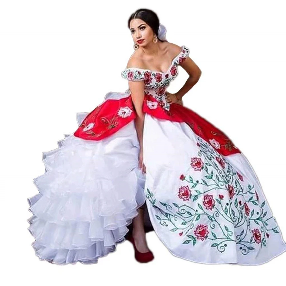 

Bealegantom Embroidery Quinceanera Dresses Puffy Ball Gown Appliques Ruffle Birthday Sweet 16 Formal Prom Party Gown QA186