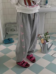 Cute Knot Print Sweatpants Sporty Casual Pants Women's Fleece Patterned Leggings Spring 2024 Natural Waist Long Pants