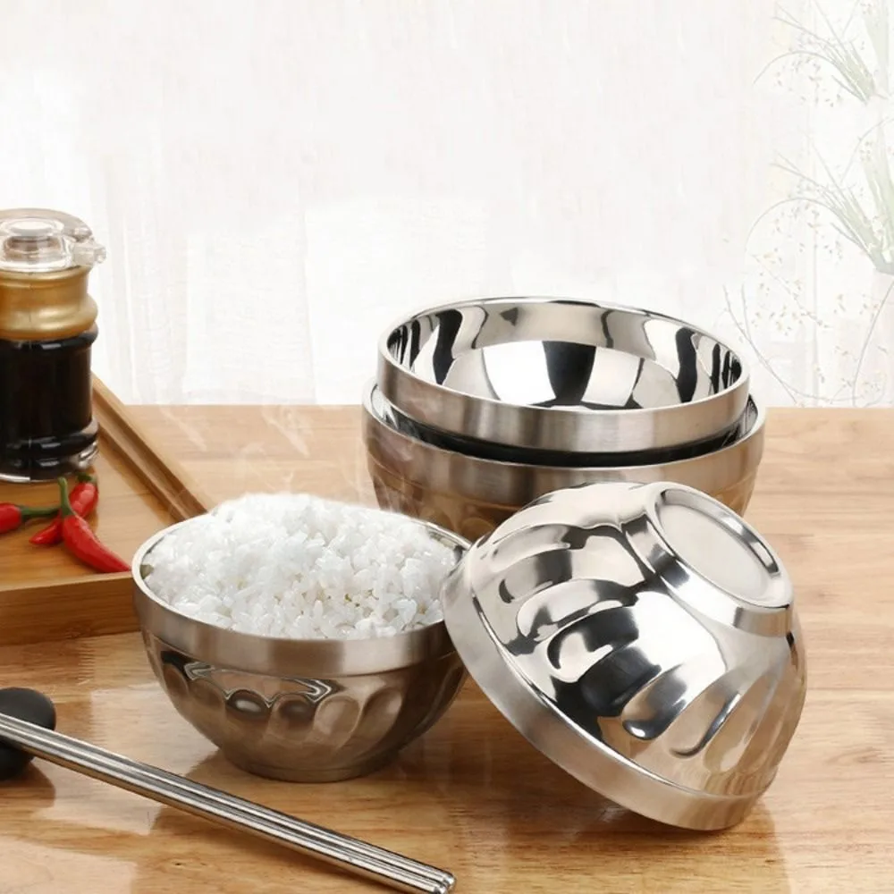 Tableware Double-layer Stainless Steel Bowl Fell -resistant Non -broken Soup Bowl Anti Scalding Durable Canteen Bowl Children