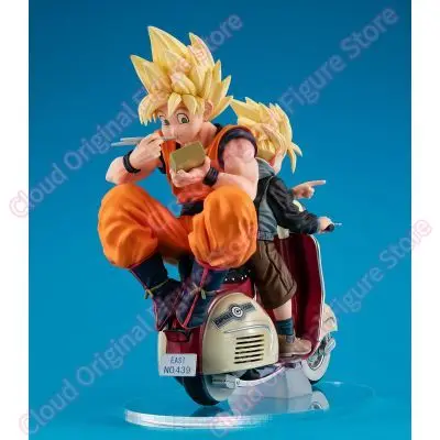 In Stock 100% Original MegaHouse Dragon Ball Z - Son Gohan SSJ - Son Goku SSJ Desktop Real McCoy EX - & Bike Anime Figure  Toy