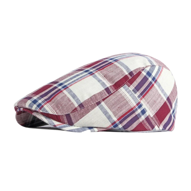 Men Women Beret Hat Cotton Adjustable Newsboy Caps Cabbie Gatsby Flat Driving Hat  Plaid Pattern