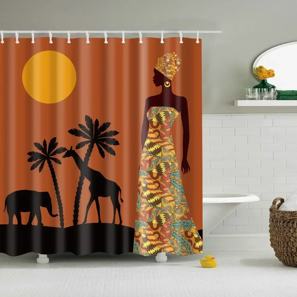 

African Style Tribe Women Printed Bathroom Shower Curtains Frabic Waterproof Polyester Bath Curtain With Hooks