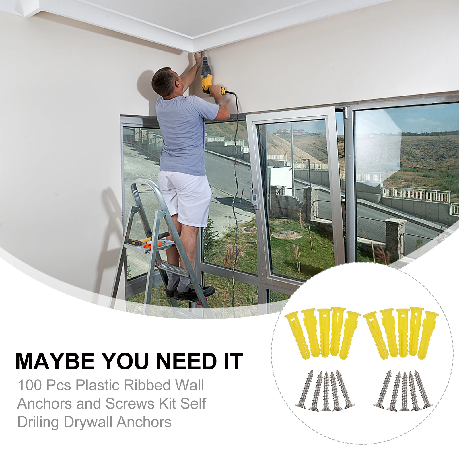 

100 pcs Stainless Steel Drywall Anchors Yellow Expansion Wall Corrosion Resistant Rustproof Long Lasting Hollow Wall