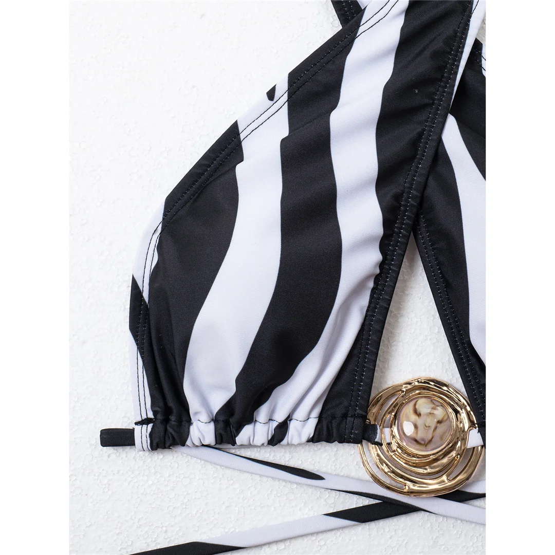 Zebra-Muster, gestreift, mit Rock, Bikini, Damen-Badebekleidung, dreiteiliges Bikini-Set, Badeanzug, Badebekleidung, Schwimmbekleidung V8088 – Detail 4