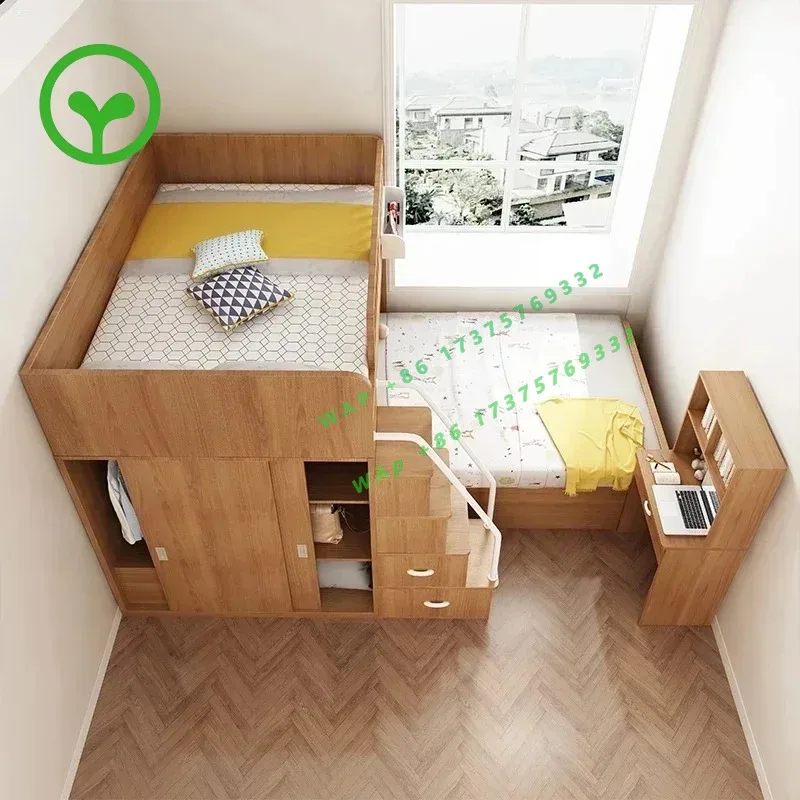 Children's Staggered Upper And    Bunk Beds Small Apartment Household Child And Mother D k Wardrobe