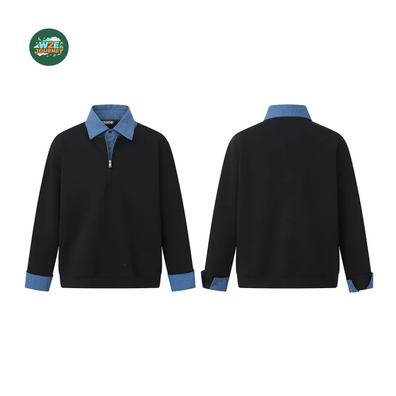 W2EJOURNEY EU US Size Luxury Quality Long Sleeve Polo Shirt Patchwork Fake Two-Piece Men'S Trendy Turn-Down Collar Sweatshirt