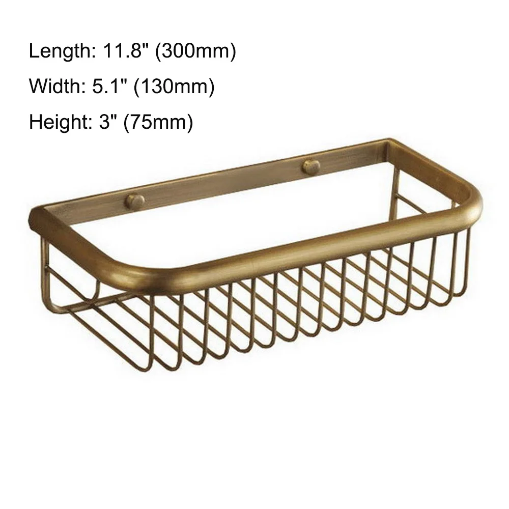 Vintage Retro Antique brass Wall Mounted Bathroom Shower Shelf Storage Basket Bathroom Accessory mzh120