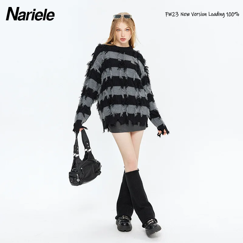 2024 남성 캐주얼 루즈 힙합 술 줄무늬 스웨터, 니트 스트리트웨어 점퍼 패션