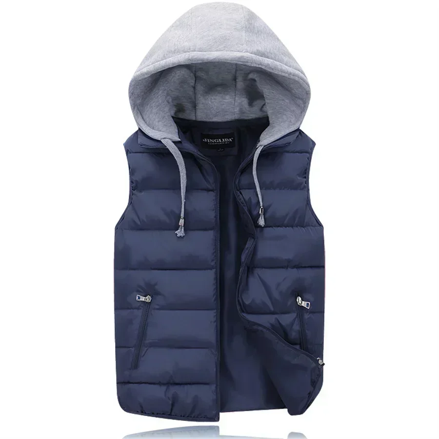 Cotton Padded Vest Autumn Winter Men's Outdoor Warm Hooded Fishing Vests Thick Sleeveless Jackets Casual Outerwear Parka Coats