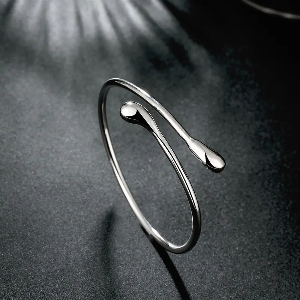 

trending cute 925 Sterling Silver Water drop bracelet cuff bangle for Women Fashion Wedding Party Girl Jewelry