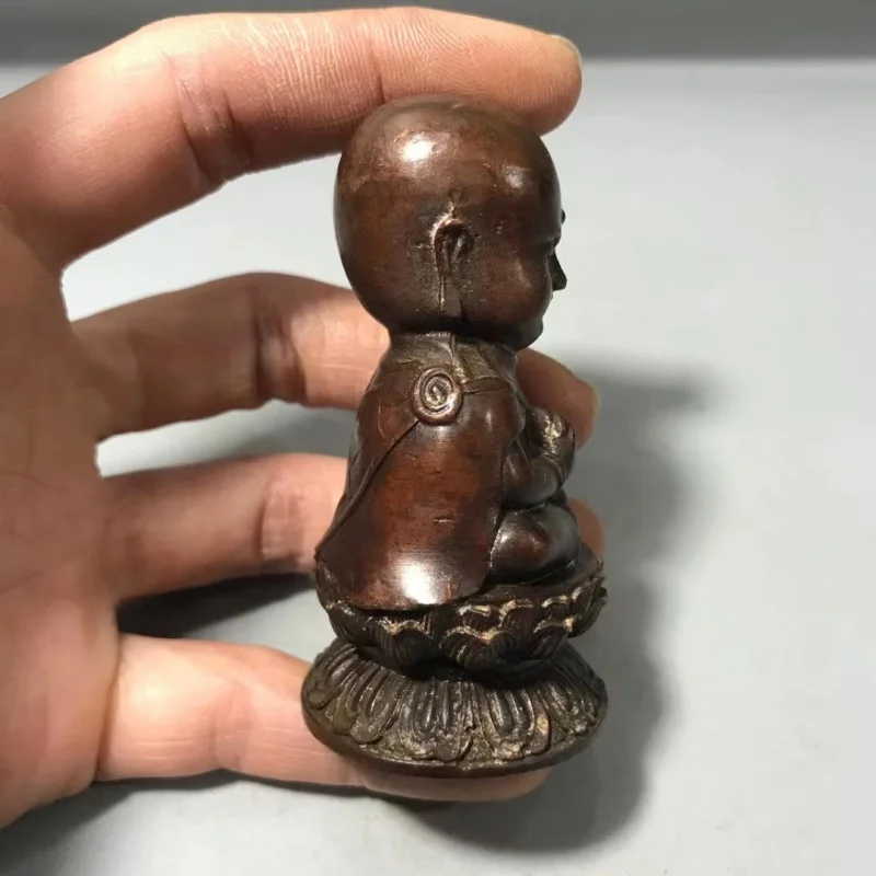 Antique Bronze Collection Small Brazen Buddha Meditation Little Monk Small French Statue Inch Buddha Earth Tibetan King Figure o