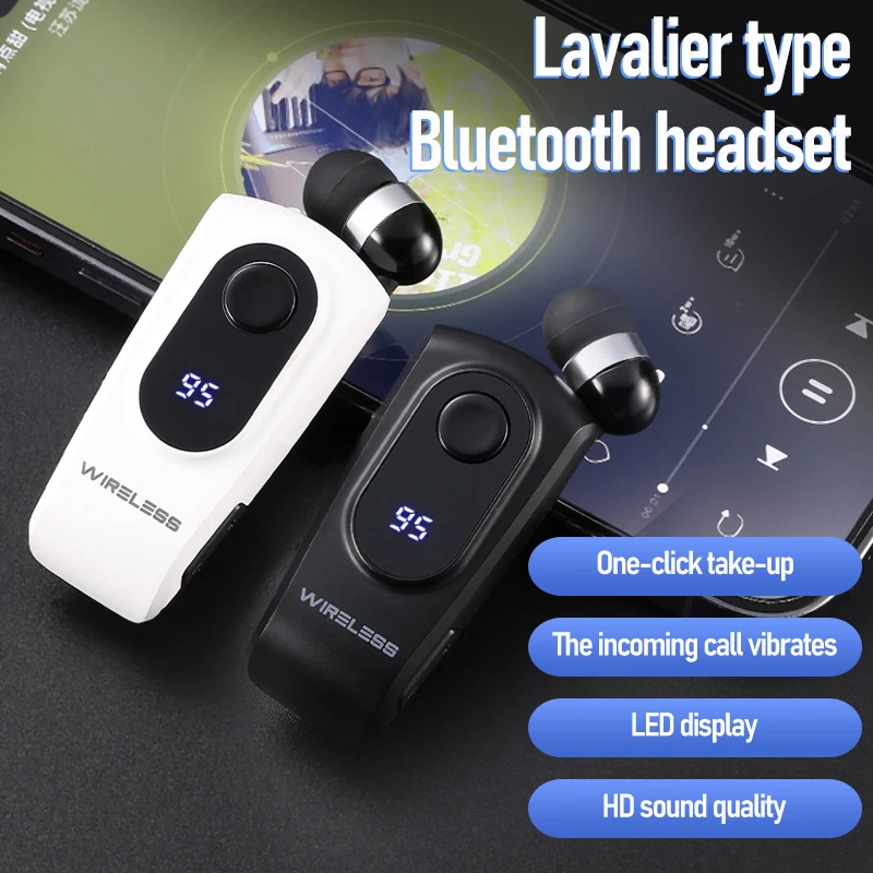 Digital display ultra long standby lavalier type Bluetooth earphone with telescopic cable, incoming call vibration alarm number