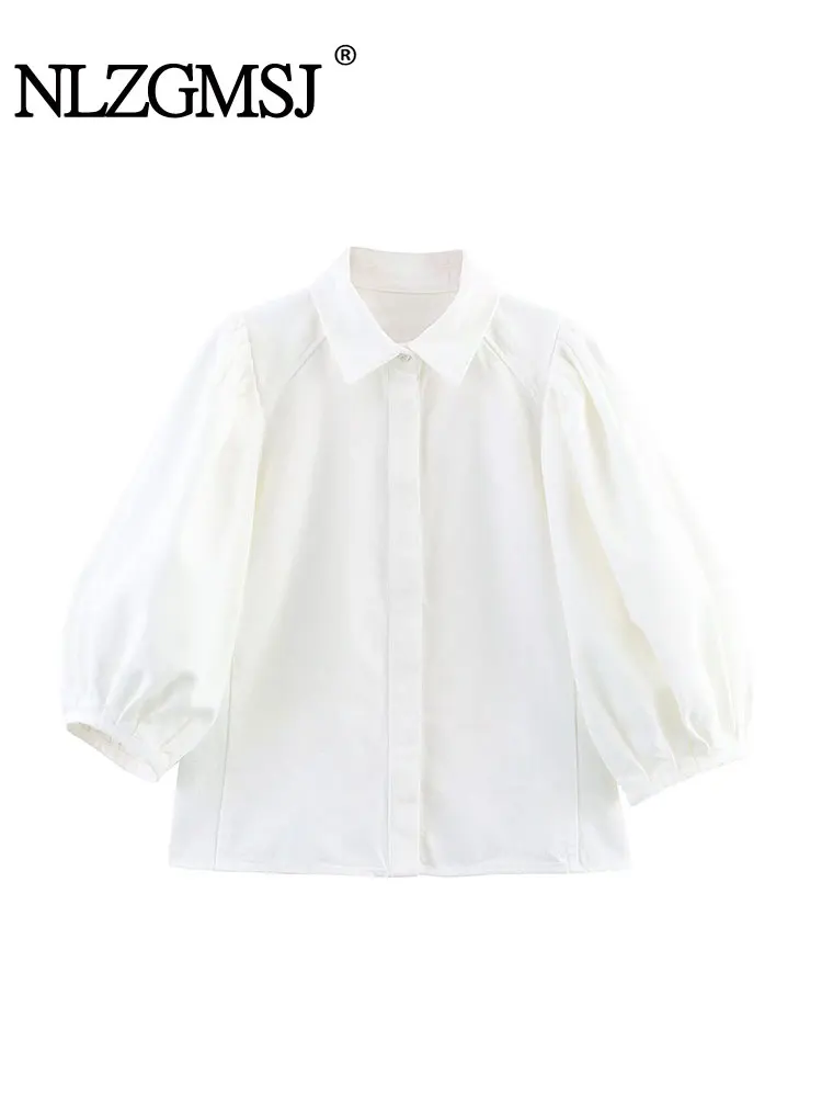

2025 Spring Summer Casual Women's White Denim Blouse Collar Single Breasted Loose Blouse New Fashion Shirts