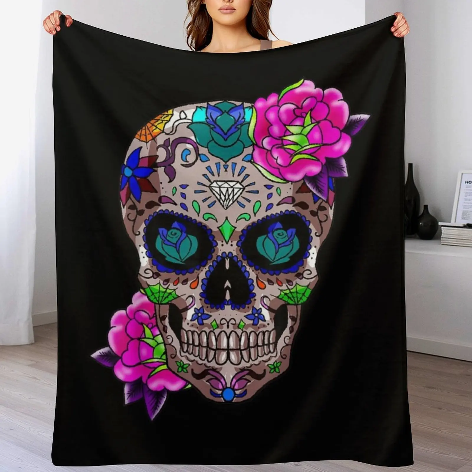 

Sugar Skull Day Of The Dead Cool Bone Head Skulls Gift Idea Throw Blanket Softest for sofa Furrys Blankets