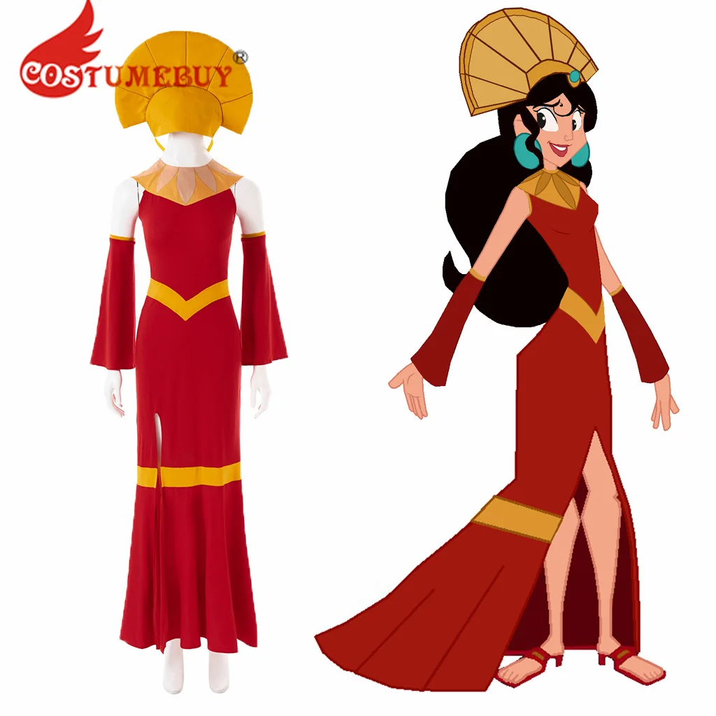 Emperor Kuzco Cosplay Costume Female Kuzco Costume Outfits with Hat Adult Women Halloween Carnival Party Red Dress Uniform