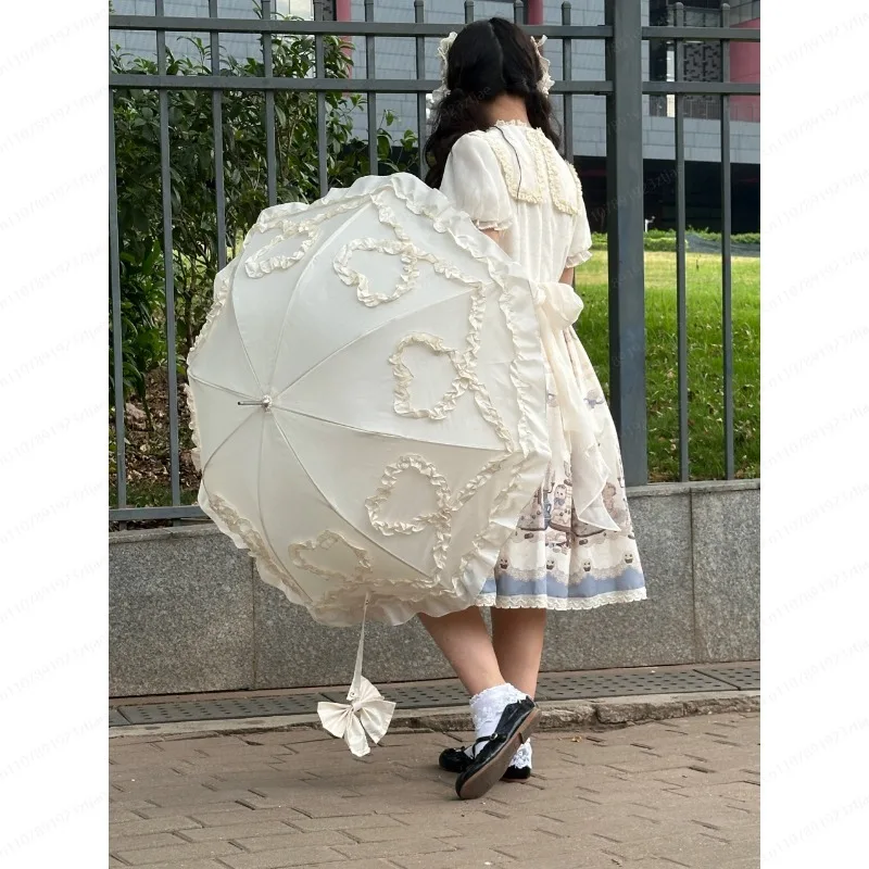 Sweet Japanese Lolita Pink Long Handle Umbrella – Maiden Heart Princess Parasol for Sun & Rain