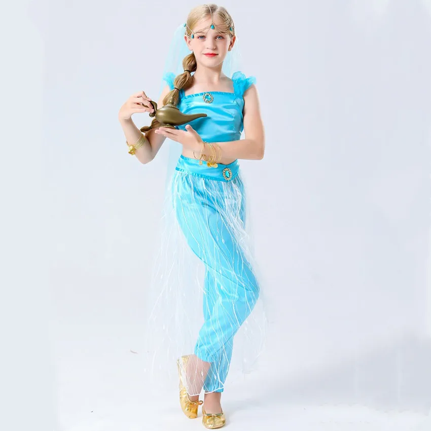 

Girls Jasmine Dress Arabian Princess Magic Lamp Costume Kids Birthday Party Christmas Dress Children Halloween Cosplay Clothes