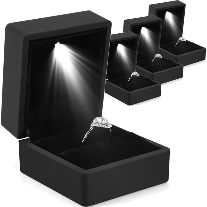 Boîte à bijoux à LED pour bague, collier, bague de fiançailles, vitrine d\'emballage de coffret cadeau avec étuis de rangement légers, vente en gros