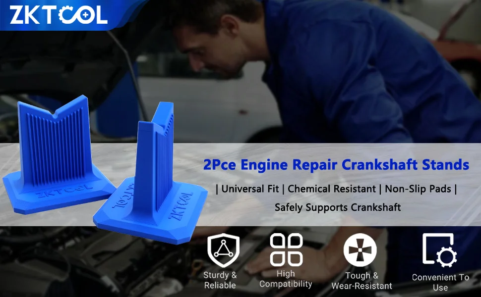 2 Stück blauer universeller Kurbelwellenständer, rutschfeste Polster, chemikalienbeständig, sichere Stützhalterung für Motorreparaturwerkzeuge – Detail 1