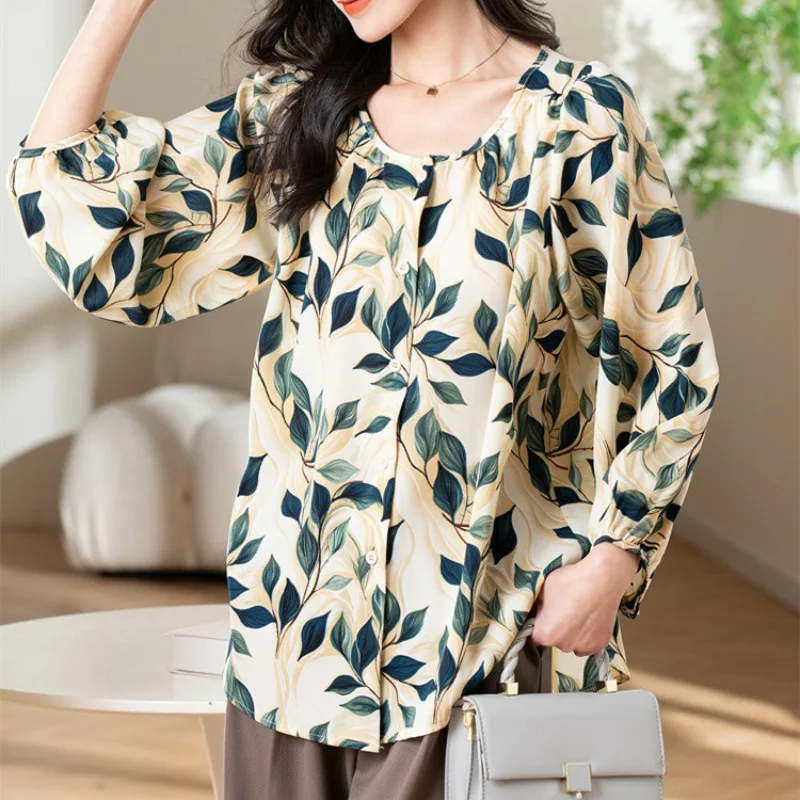 เสื้อเชิ้ตลายดอกไม้สไตล์เรโทร แขนยาวทรงหลวมสำหรับผู้หญิง เหมาะสำหรับการเดินทาง วันหยุดพักผ่อน สวมใส่สบายๆ