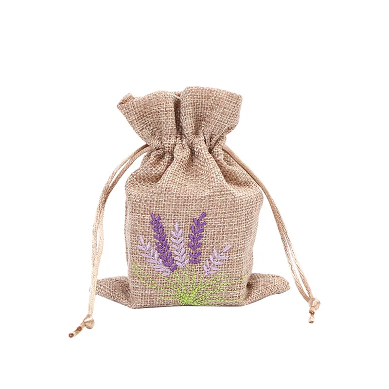 Bolsas de lavanda bordadas para aromaterapia, bolsas de Aroma de flores secas, bolsas de algodón para semillas de yute, logotipo impreso, 10 unidades