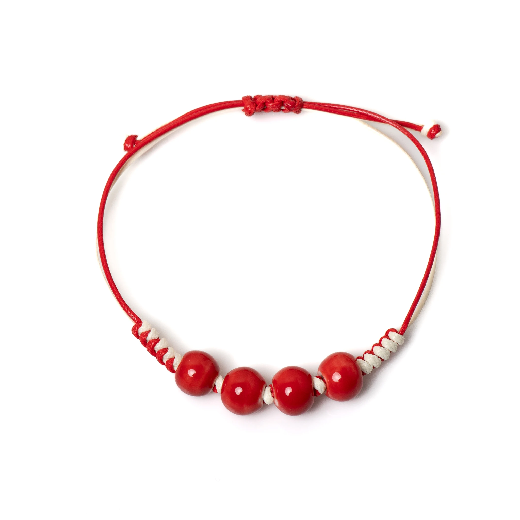 Red Ceramic Beaded Bracelet Handmade Adjustable Jewelry Minimalist Style for Men and Women 172