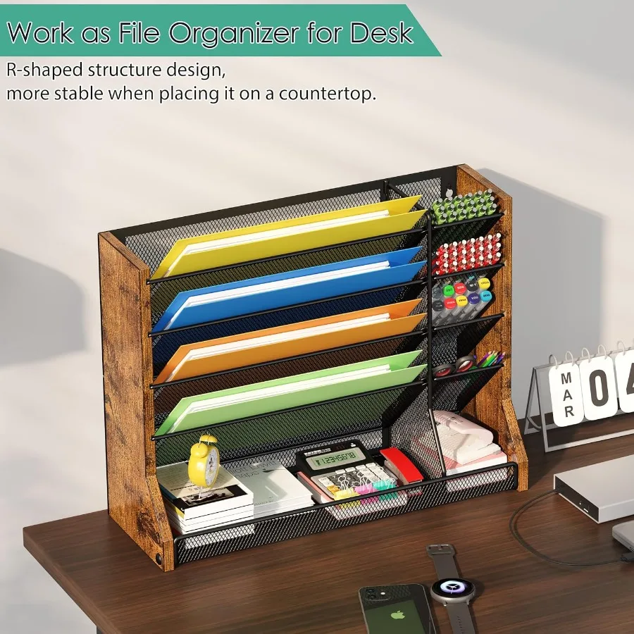 منظم ملفات مكتب الحائط 5 طبقات منظم ملفات معلق من خشب الحديد مع صينية على شكل حرف R للاستخدام المكتبي والمنزلي 4 ميزات قابلة للسحب #5