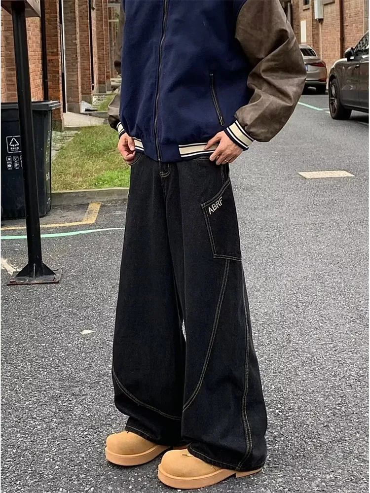 2025 Trashy Y2K Streetwear Red Plaid Washed Black Baggy Cargo Jeans Pants For Men Clothing Straight Long Trousers Ropa Hombre