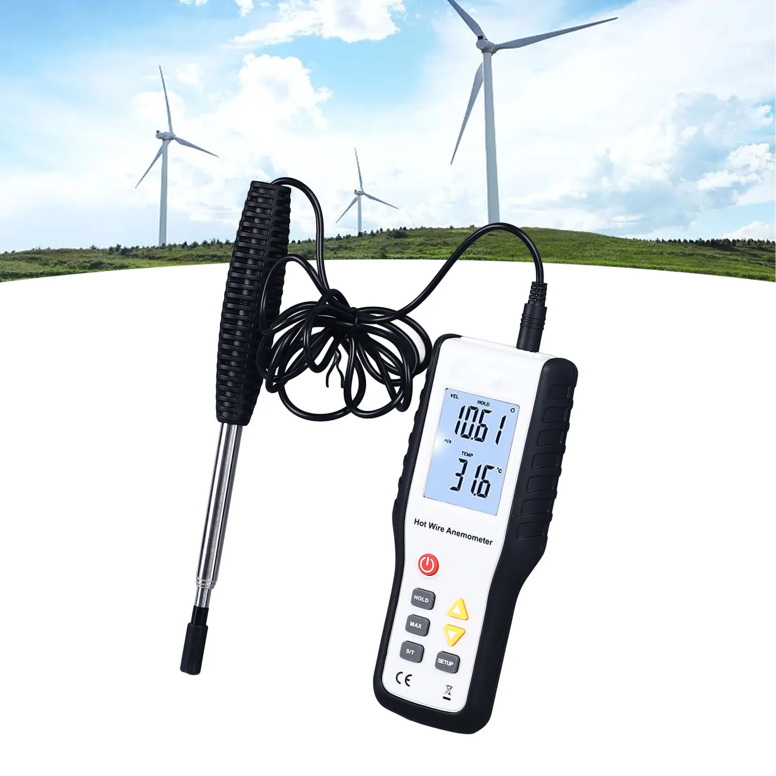 

Wind Speed Meter Thermal Anemometer LCD Display High Sensitivity Multifunctional Handheld Wind Speed Meter Temperature Meter