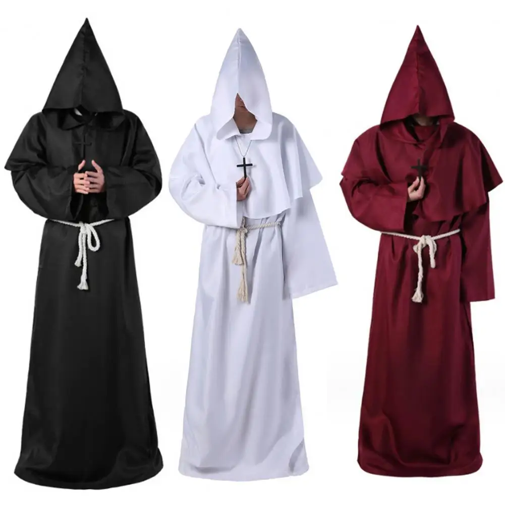 

Ethereal Halloween Costume Monk Robe Costume Set with Big Hat Necklace Halloween Cloak Cosplay Outfit for Dance Performance