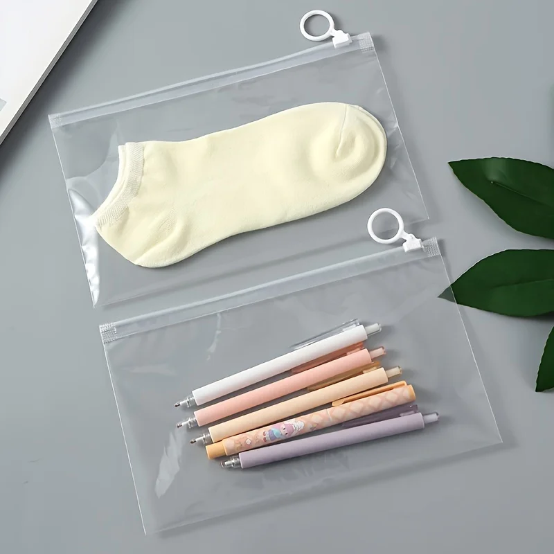 4pcs Transparent Plastic Toiletry Bags - Foldable, Zipper Closure with Ring Pull - Basic Travel Cosmetic Organizer