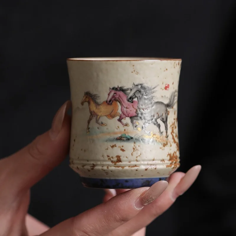 Bamboo Joint Blue White Ceramic Cup Rust Red Texture Personal Master Cup Horse Year Tea Set With Gift Box Home Daily Use Present