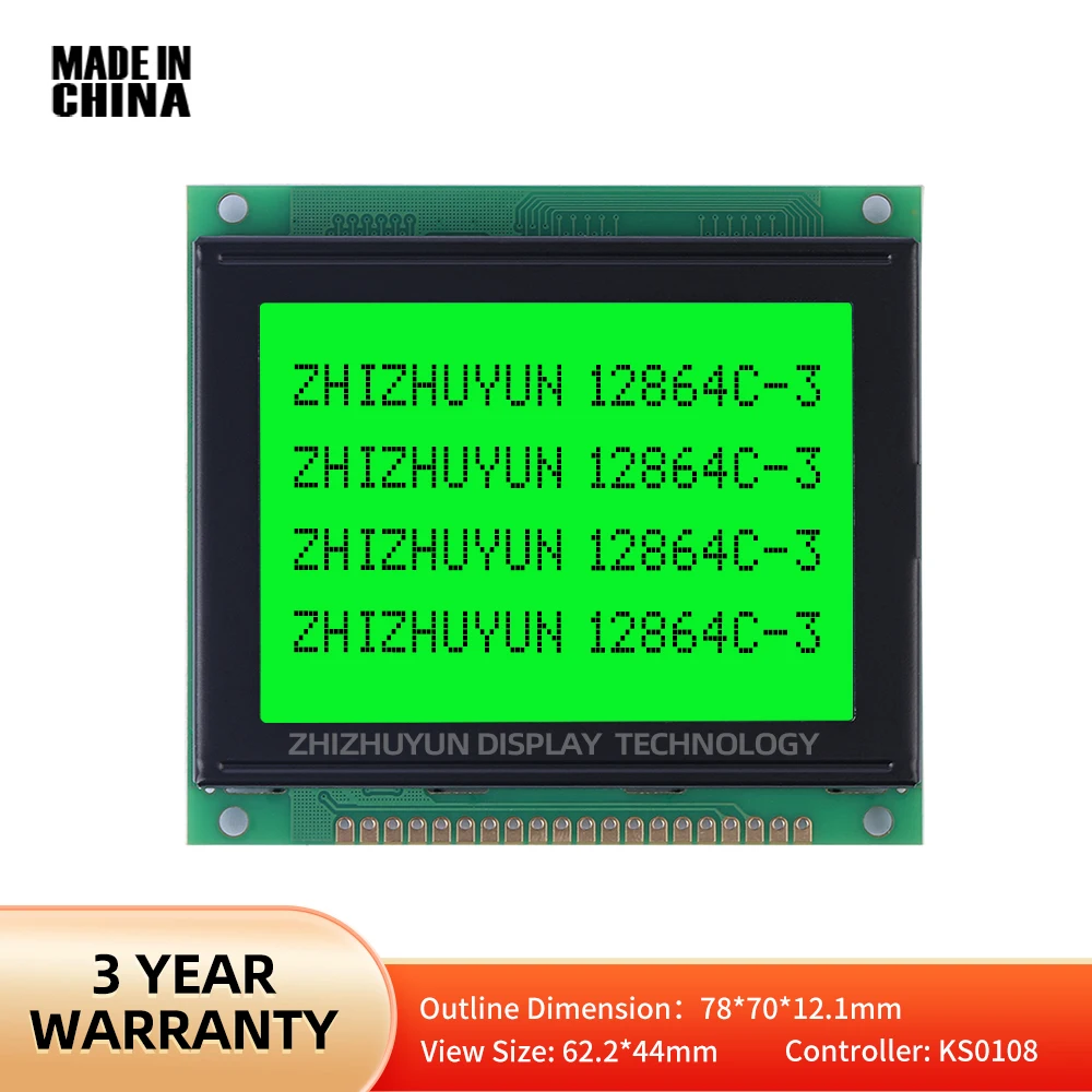 Contrôleur de LCD12864C-3 de marchandises de tache Ks0108 12864 vert émeraude lumière caractères noirs technologie LCM