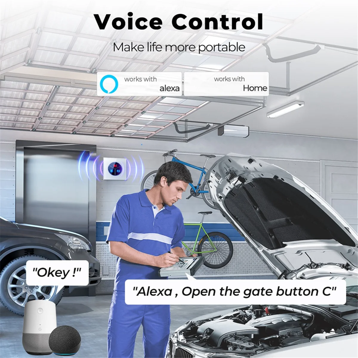 Interruttore WiFi remoto per apertura porta garage wireless BISM1 controllato universale da smartphone per apricancello automatico