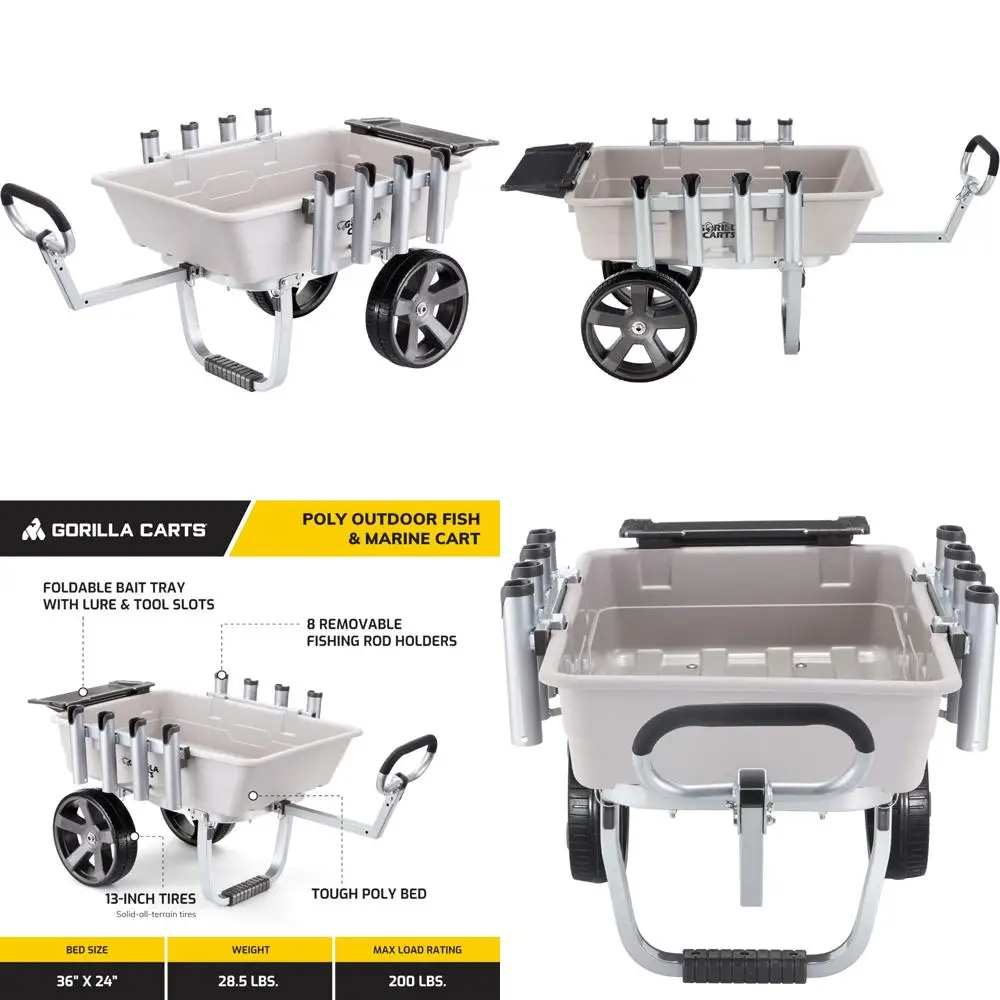 عربة سمك وبحري خارجية من الألومنيوم شديدة التحمل، 5 أقدام مكعبة، سعة 200 رطل، إطارات لجميع التضاريس مقاس 13 بوصة - متينة وVer