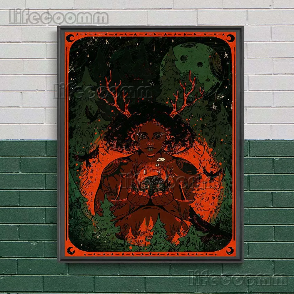 Mysterious Horror Serpent And Witch's Treasure Chest Wall Art Canvas Painting Abstract Pagan Witchcraft Element Poster Print