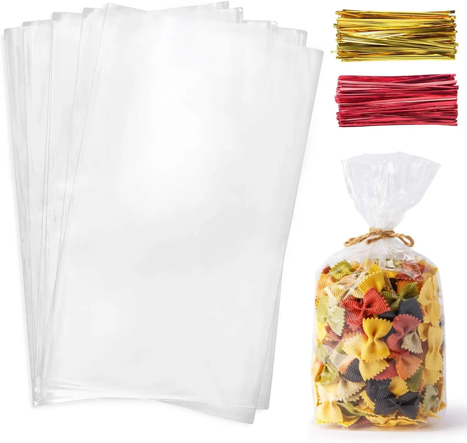 

Cello Cellophane Treat Bags,200 Pieces 7x13 Inches Clear Plastic Gift Bags with Twist Ties,Party Favor Bags