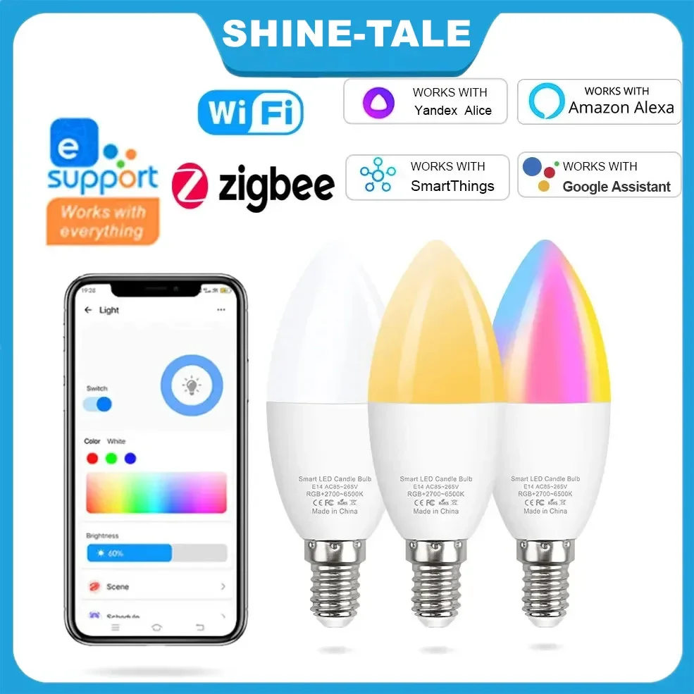 Smart WiFi Zigbee lampadina E14 LED lampada a candela RGB Tuya Lights EWelink APP controllo vocale Alexa Google Room Home Decor