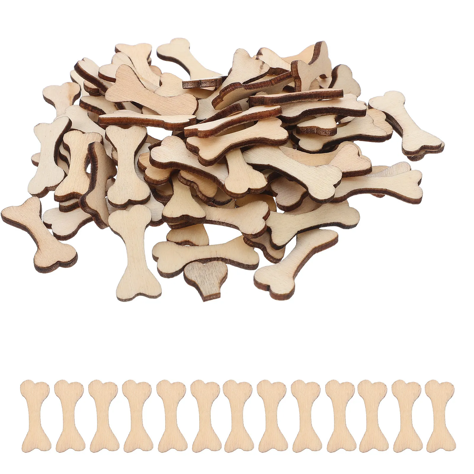 150 Pcs Bone Shaped Wood Embellishments Craft Dog Bones Decoration Crafts Projects Cutouts DIY Wooden Decorations
