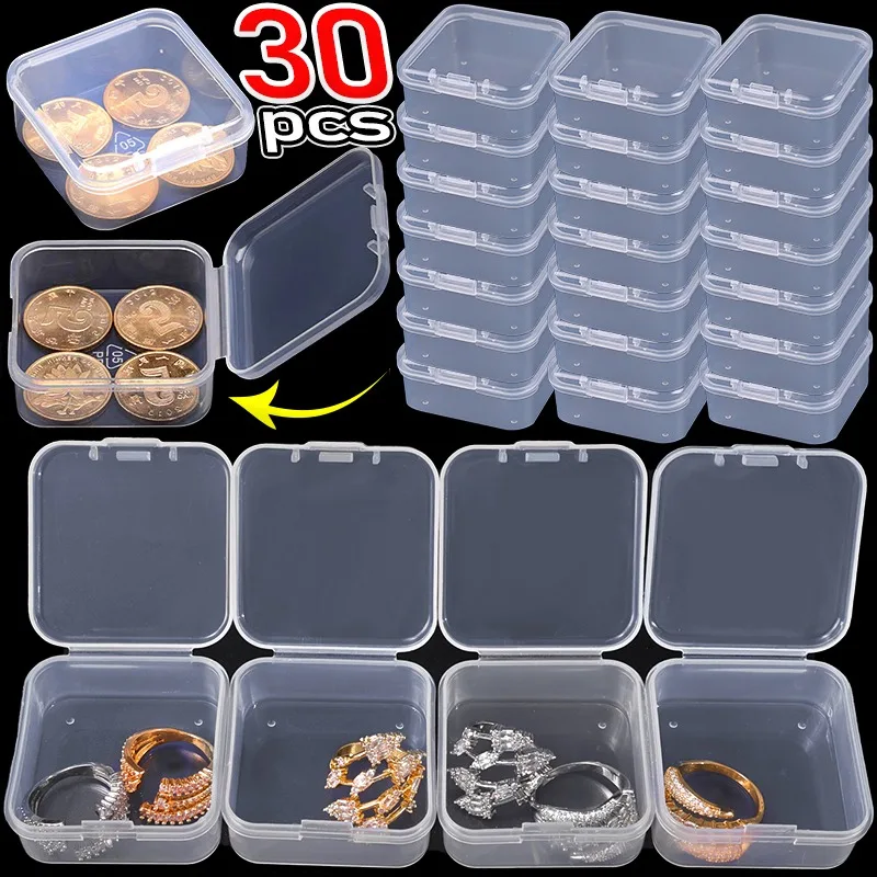 Jewels PP Plastic Storage Box One-piece Clamshell Small Objects Case Flip Cover Transparent Boxes Rings Cases Jewelry Packaging