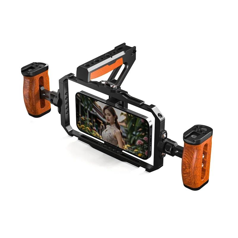

2025 Phone Cage Kit Wooden Top Side Handle with Cold Shoe Mount for Mobile Phone Vlogging Recording