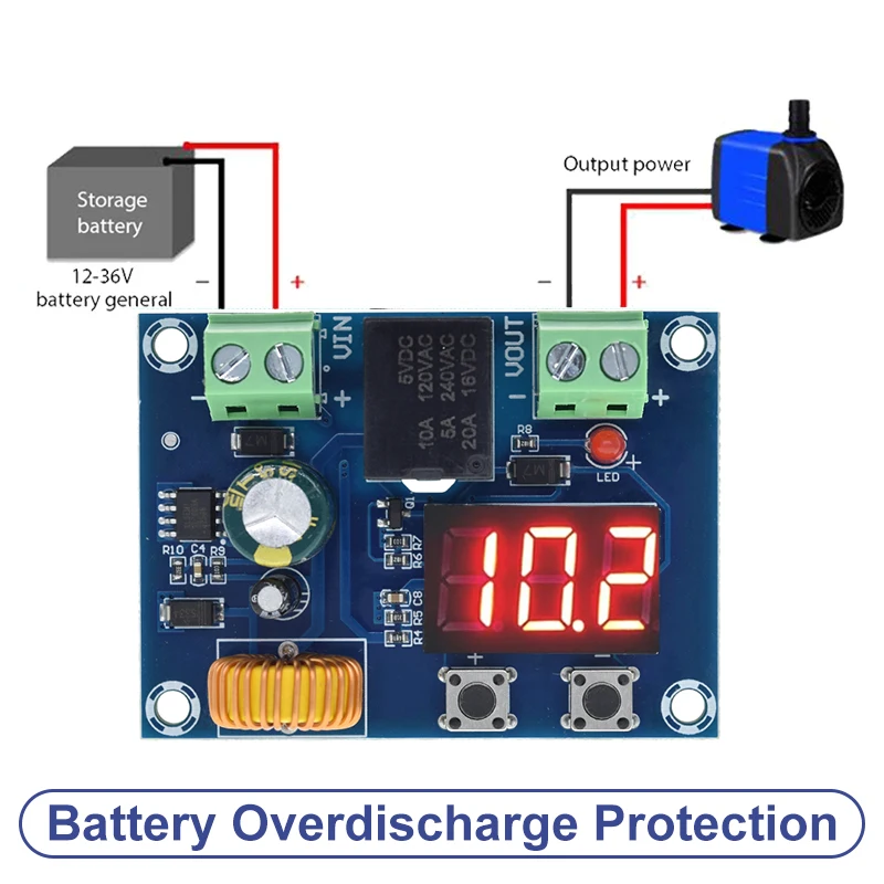 XH-M609 Low Voltage Disconnect Switch Cut Off 12V 24V 36V Digital LED Display Over-Discharge Protect for 12-36V Lithium Battery