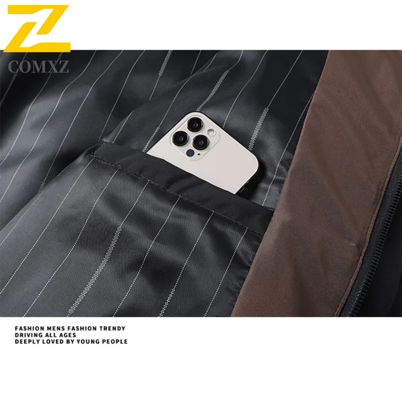 COMXZ Winter Puffer Coat Mountain Print American Style Padding Coat Trendy Versatile Stand Collar Thermal waterproof Outerwear