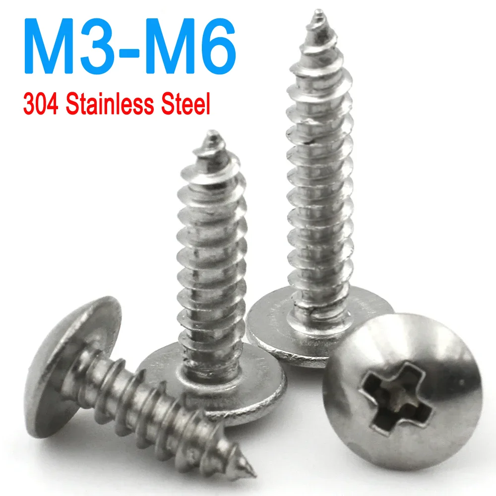 

M3 M4 M5 M6 304 Stainless Steel Phillips Recessed Truss Head Self-tapping Cross Mushroom Head Wood Screws length:6-40mm 20-55pcs