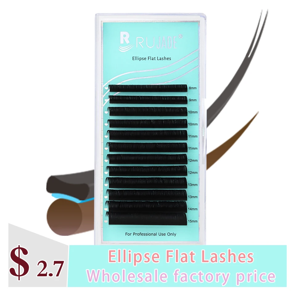 

Rujade Flat Eye Lashes Jet Black Flat Eyelash Extensions Premium Ellipse Flat Eyelashes Soft Split Tips Silk Ellipse Flat Lashes