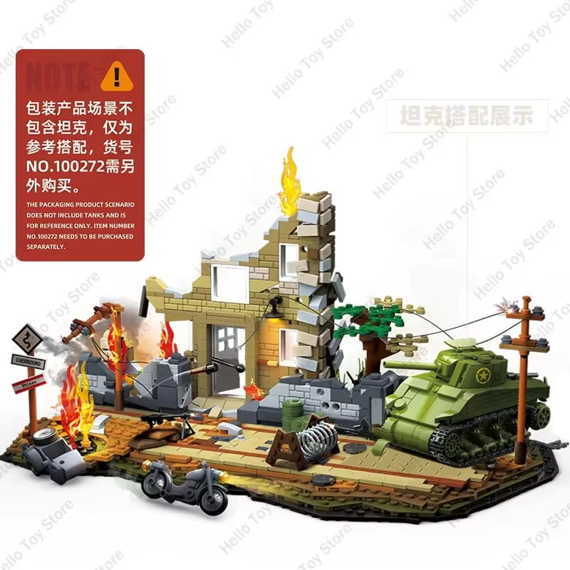 Bloc de construction de scène de campagne de ville avant occidentale de la seconde guerre mondiale, accessoires d'armes militaires, modèle de jouets pour garçons, cadeau, bricolage